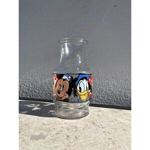 DISNEY Vintage 1986 Mickey Minnie Daffy Duck Glass Carafe Pitcher Decanter Vase
